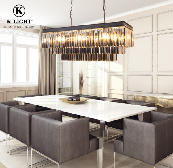Smoke Crystal Rectangular Chandelier 230v 40W E14
