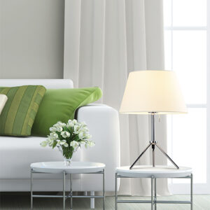 TRIPOD Table lamp with fabric shade and chromed metal base